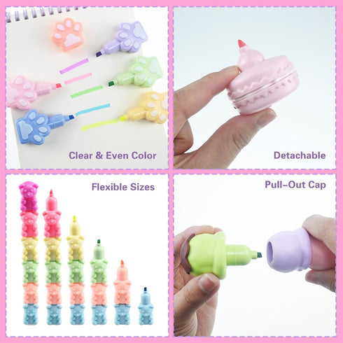 Dotbengc 4 Pack 20 Cute Mini Highlighter Pens, Pcs Stackable Marker Pens, Small Midliners Stationary Markers Pastel