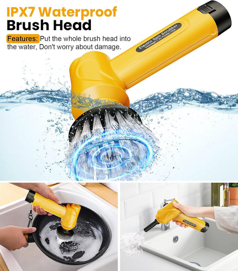5000mAh Q4, 5 qimedo Battery Electric Spin Scrubber Handheld Scrubber for Cleaning with Display, Power Dish Scrubber