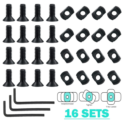 16 Pack M5 T-Nut Screw Replacement Sets with Thread Locking Screws, Wrench, and Nuts for Standard Rail Systems
