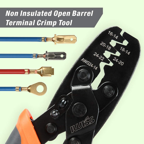 iCrimp Non Insulated Open Barrel Terminal Crimp Tool for Wire Crimping, 24-14 AWG