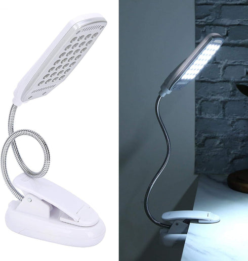 Haofy 6W Desk Lamp, 28 LED Clip-On Reading Light, 360 Degree Rotating Table Lamp, USB Rechargeable/Battery