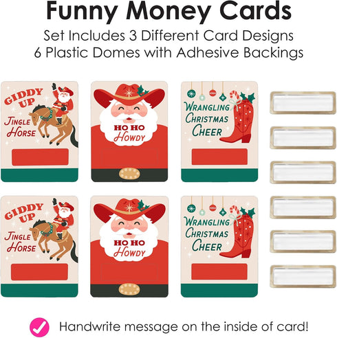 Set 6 Big Dot of Happiness Christmas Cowboy Money Holders for Cash, DIY Assorted Western Santa Party Cash Holder Gift