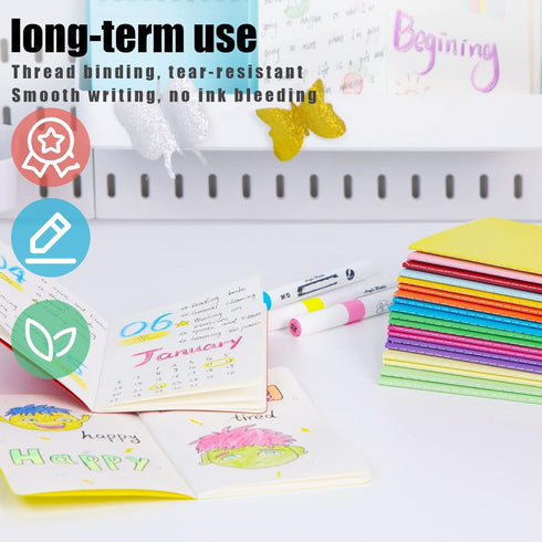 Koogel 24 Pack Mini Blank Notebooks, 12 Colors Small Pocket Notepads, 48 Pages for School Supplies