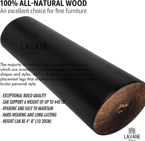 La Vane 4 inch 10cm 4PCS / Wooden Furniture Legs, Soild Wood Oblique Tapered Black Replacement Feet with Mounting Plate