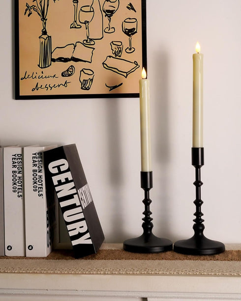 6 Pack Homemory Flameless Taper Candles, No Remote, Realistic Flickering Battery Operated Candlesticks, Ivory LED