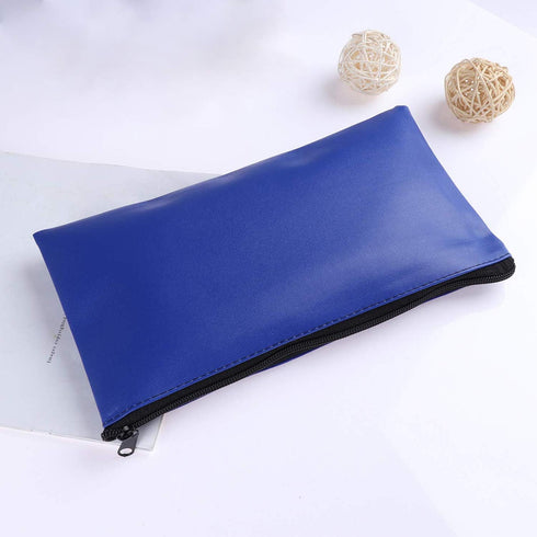 Zipper Bank Bags, 4-Pack PU Leather Cash & Coin Pouch with Zipper (Blue)