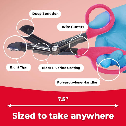 7 1/4" Ever Ready First Aid Autoclavable Titanium Bonded Bandage Shears Bent, Pink