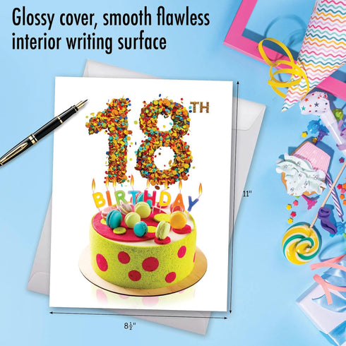 The Best Card Company Jumbo 18th Happy Birthday Card (8.5 x 11 Inch) - Notecard with Envelope for 18 Years