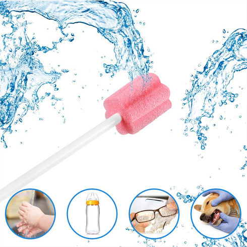 50 Disposable Oral Care Swabs, Unflavored Sterile Sponge Dental Swabsticks (Pink)