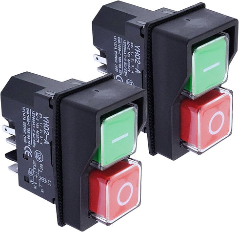 2X Electric On Off Switch, IP55 Red and Green Button 250V for Belle Minimix Cement Mixer Replacement