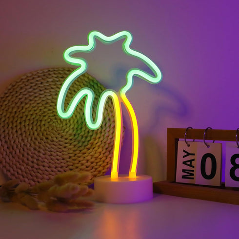 Summer ENUOLI Coconut Palm tree Neon Signs LED Battery Operated USB Powered Neon Light with Holder Base for Party