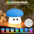 3 Dimmable Cute Blue Mushroom Night Light for Kids Rechargeable, Battery Operated Nightlight Level with RGB&Timer