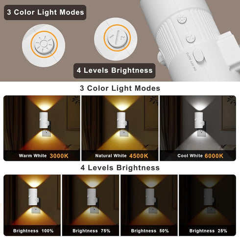 3 Dimmable 2 Pack) easuntec Motion Sensor Light Indoor, Night Lights Plug into Wall, Motion Sensor & Dusk to Dawn