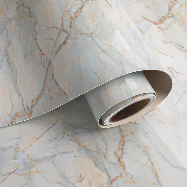 VaryPaper 15.7"x78.7" Glossy Marble Contact Paper, Waterproof Peel and Stick Wallpaper for Kitchen Cabinets