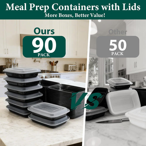 90 Pack 28 oz FUHITIM Disposable Containers with Lids, Meal Prep ContainersSturdy Leakproof & Food Safe, Microwave