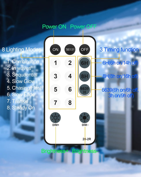 33FT 306 8 Christmas Ice Lights Outdoor, Cold White LED Modes Plug in Xmas Tree Decorations Twinkle Fairy Light String