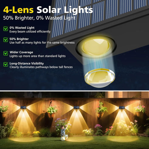 4 Pack 8 T-SUN Solar Fence Lights Outdoor, Waterproof Fence Lights Solar Powered Mode RGB & Warm WhiteColor Changing