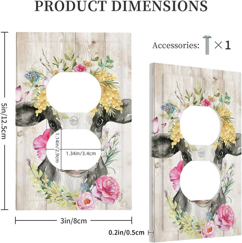 Funny Cow Rustic Farmhouse Animal Cattle Light Switch Cover, Decorative Duplex Outlet Covers for Kitchen Bathroom Home