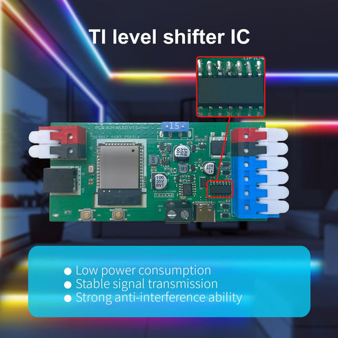 ESP32 4 15A WS2811 WS2812 WS2815 SK6812 WLED RGB IC LED Strip Controller Channel Outputs Fuse Mic Sound Dynamic Lights