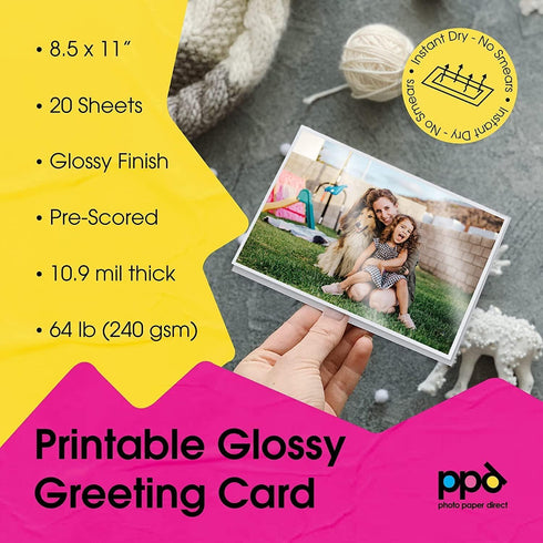 PPD Greeting Card Paper, Printable Blank Cards for Inkjet Printer, 8.5 x 11, 20 Sheets