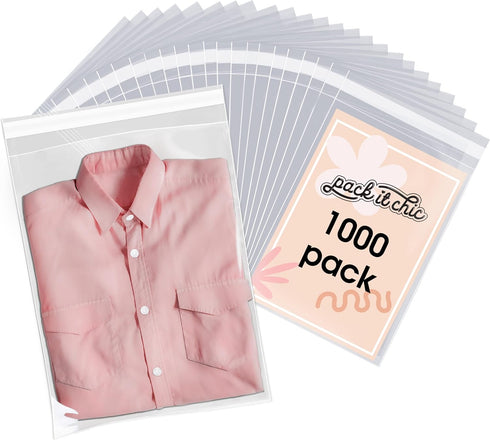 Pack It Chic 9” X 12” Clear Resealable Polypropylene Bags, 1000 Pack, Fits A4, Letter Sized Documents