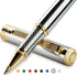 Scriveiner Silver Chrome Rollerball Pen - Luxury Pen with Real Gold Plating, Best Gift Set