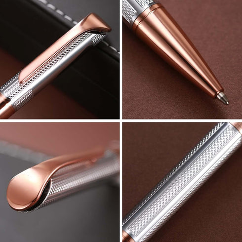 Ballpoint Pen with Gift Box, Retractable 1.0mm Black Ink Pen for Men Women, Refillable, B5 (Rose Gold+Silver)