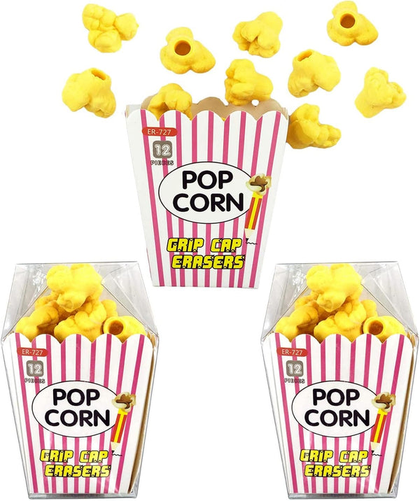 Pencil Top Erasers 36 Pack, Popcorn Pencil Erasers Toppers for Kids, Cute Fun Novelty Food Erasers for School Supplies