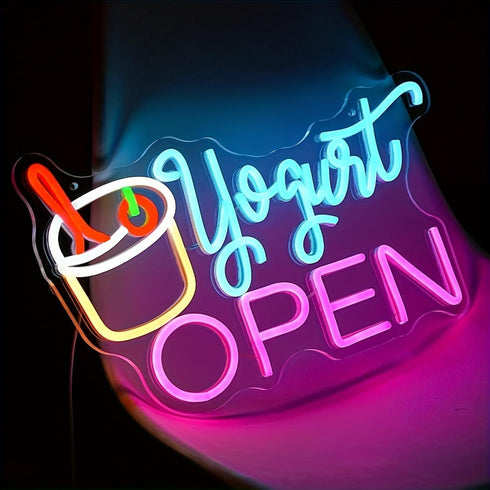 Dimmable 16.5 9.8 Yogurt OPEN Neon Sign LED Light for Yogurt Bar Dessert Shop Ice Cream Store Wall Decor USB Powered