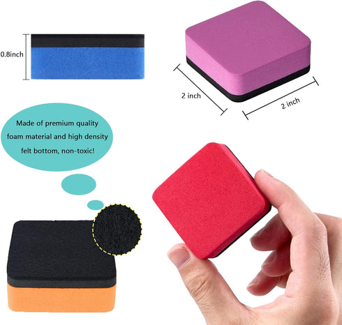 AWOWZ 48 Pack Mini Magnetic Whiteboard Dry Erasers - Bulk for Home, Office, Classroom Supplies (8 Color)