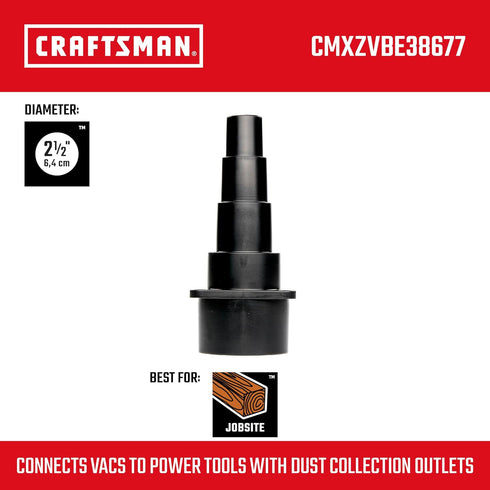CMXZVBE38677 2-1/2 2-1/2 CRAFTSMAN in. Universal Tool Adapter Wet Dry Vac Attachment, Industrial-Grade Shop Vacuum