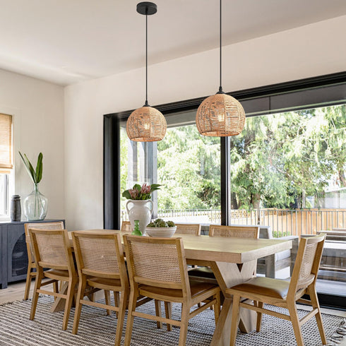 9.8inch Rattan Pendant Lights with Hand-Woven Shade Rattan Light Fixures BohoChandelier Ceiling,Wicker Pendant Lighting
