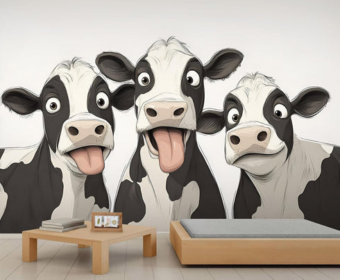 FBRUIEG Dairy Cow 3D Wallpaper, Funny Animals Wall Mural, Dairy Cow Murals for