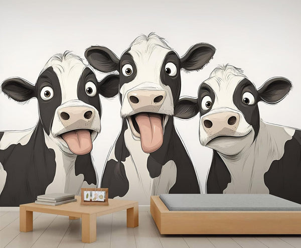 FBRUIEG Dairy Cow 3D Wallpaper, Funny Animals Wall Mural, Dairy Cow Murals for