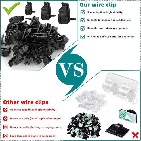 50 Pack Outdoor String Lights Clips, Weatherproof Cable Hanger Hooks for Hanging Fairy Lights, Holiday Decor - Black