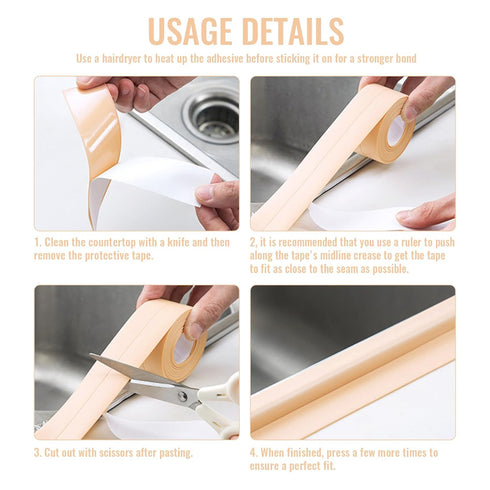 Bath Sealant Strip, Waterproof Caulk Tape, Self Adhesive for Kitchen, Toilet, Bathroom