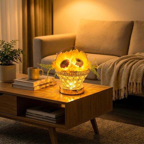 3-Color 3D-Printed Dimmable Pearl Sunflower Lamp Cordless USB-Rechargeable LED Night Light with Touch Control, Flower