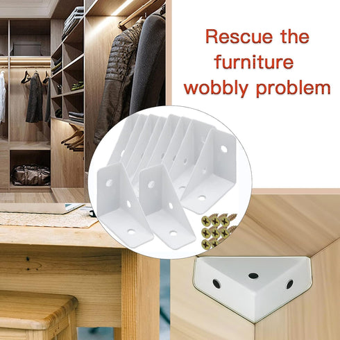 Joyangy 10Pcs 38x38mm 1.5x1.5inch 90 White Right Angle Corner Shelf Bracket, Metal Corner Brackets for Wood Desk Bed