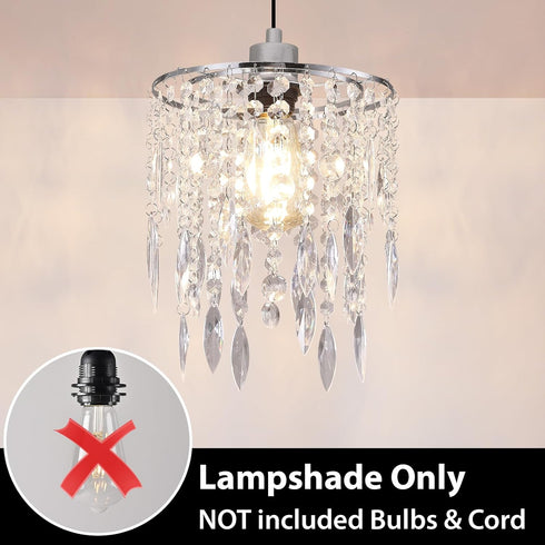 H11.81''X D8.66'' 2-Tiers Chandelier Shades, Mini Crystal Shade, Acrylic Beaded Hanging Lampshade, Modern Pendant Light