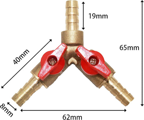 Joywayus 5/16" Hose Barb - Y Shaped Type 3 Way Union Intersection/Split Brass Shut Off Ball Valve Fitting