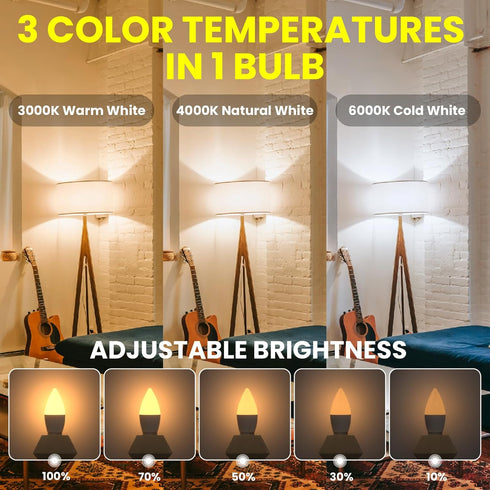 BrightArk E26 Bulbs 400LM 4W Dimmable 3000K-4000K-6000K 40W Bulb Bedroom,2 Bulb& 1 LED Light with Remote Control