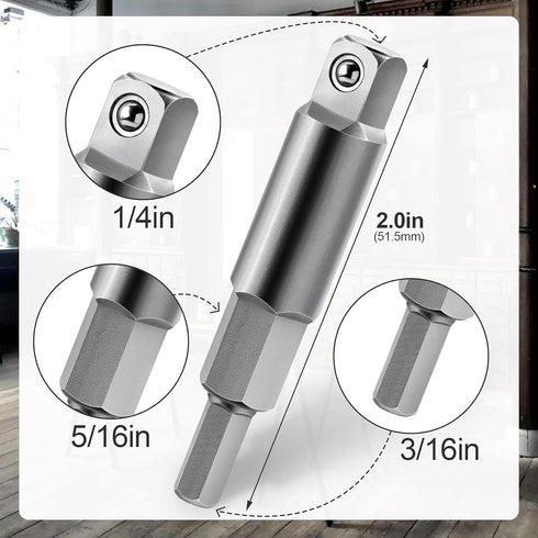 ANCIRS 2 Pack 3/16 to 5/16 Service Wrench Hex Key Adapter, Ratchet Wrench Hexagon Bit Adapter Kit, HVAC Valve Opener for Air Conditioning Refrigeration Equipment Repair-Silver Finish by ANCIRS