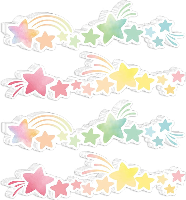 Geyee 60 Pcs Pastel Color Stars Bulletin Board Borders - Die Cut Trim Cutouts for Classroom, Office, Home Decor