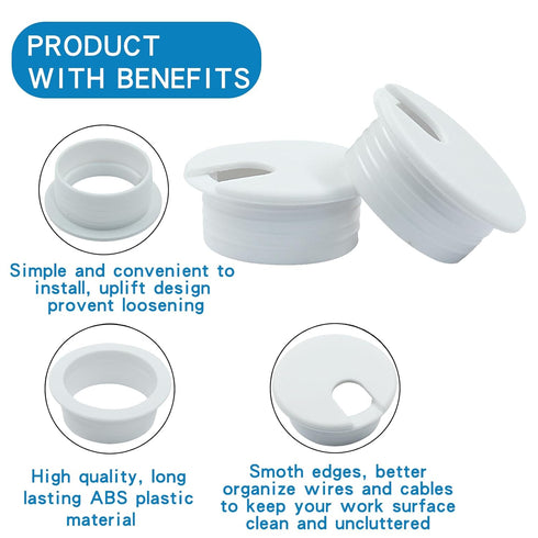Hordion 6Pcs Desk Grommet 1.5 inch Cable Grommets Hole Cover, Wire Cord Organizer for Furniture, White