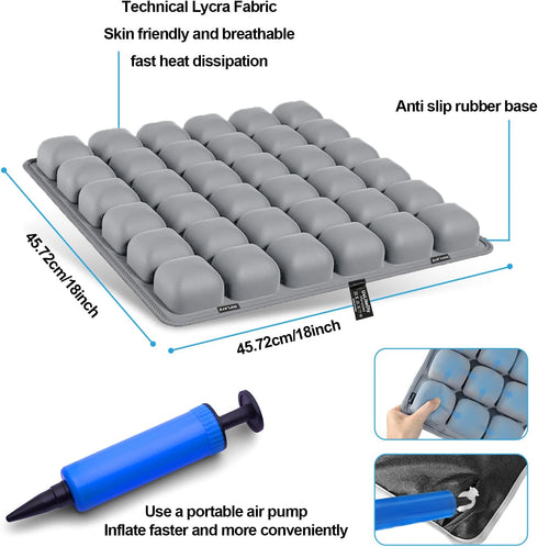 UsLikeDiy 3D Tailbone Grey Travel Seat Cushion Portable Inflatable Air Cell Seat Cushion for Long Flights, Car, Office