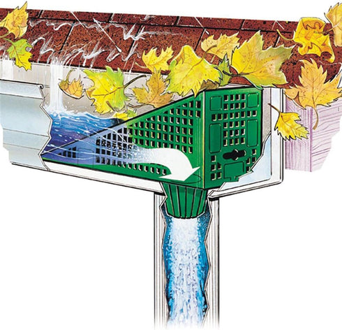 The Wedge Downspout Gutter Guard - Eliminates Clogs from Leaves and Debris, 4-Pack (Green)