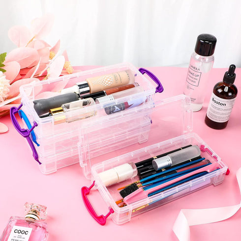 Crtiin 12 Pack Clear Plastic Pencil Box, Large Capacity Pen Case, Stackable Storage Organizer Box for Office Supplies,
