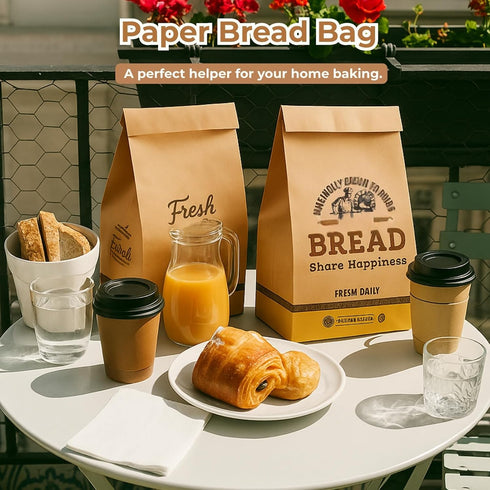 300 Pack 11.8x4.7x3.5in Packaging, Kraft Paper Bread Bags for Homemade Bread w/Clear Window & Seal Stickers | Medium