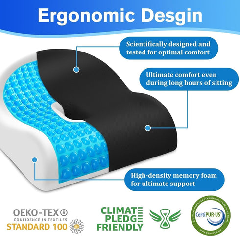 TranquilRelax Tailbone Seat Cushion Office Chair Cushion for Back & & Sciatica Pain Relief, Black Memory Foam Desk