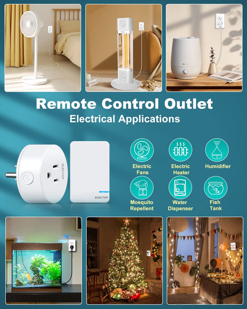 ELECTOP Remote Control Outlet, 15A/1500W Wireless Power Switch, Long Range Electrical Switch for Lights and Appliances